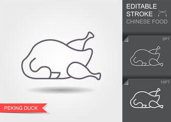 Traditional dish of Chinese cuisine. Peking duck, Line icon with editable stroke with shadow, vector illustration