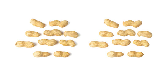 Peanuts Isolated, Roasted Arachis Nuts, Open Pea Nut, Whole Groundnut with Shell, Peanut on White