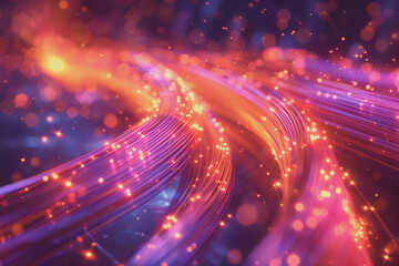 Fototapeta premium Optical fiber cables intertwined with data streams, futuristic, neon, high contrast-style raw.