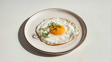 Freshly cooked sunny-side-up eggs served on a simple white plate against a light background