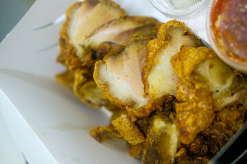 Crispy fried pork legs. Crispy pork cut into bite-sized pieces. Perfect for street food and home cooking.