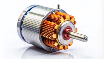 Isolated Electric Motor on White Background with Tilt-Shift Effect for Enhanced Depth and Focus, Perfect for Educational and Technical Illustrations in Engineering and Design