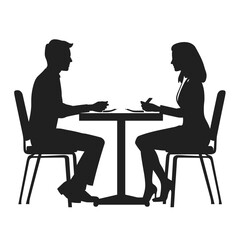 vector silhouette of a man and a woman at a table negotiating on a white background . Generative AI