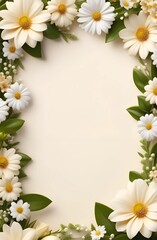 Fototapeta premium a frame with daisies and a white background with a place for a text message.