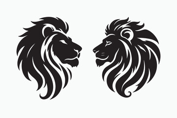 set of lion heads vector art