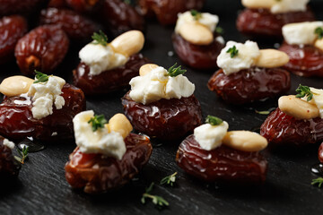 Stuffed Medjool dates with goat cheese, almonds and honey