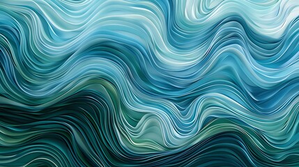Fototapeta premium Thin, curving lines in shades of blue and green, creating a serene and flowing abstract pattern
