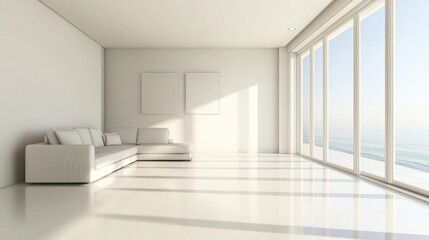 Obraz premium A minimalist living room with clean, tidy surfaces and a few simple decorative items, creating a calm and organized atmosphere