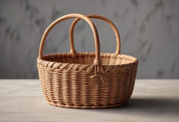 Small oval-shaped wicker basket with elegant handle design, home, oval, design