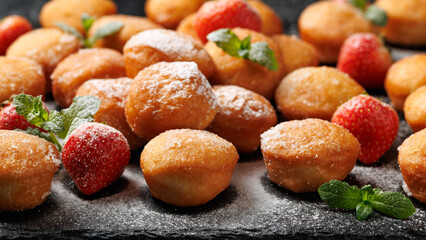 Mini Strawberry Doughnuts on stone board