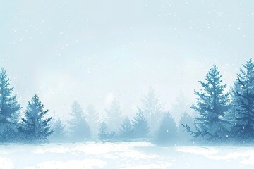 A snowy landscape with trees and a blue sky