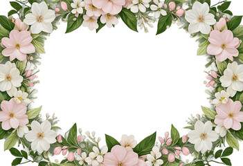 Fototapeta premium Pink and white blossoms form a lovely floral border.
