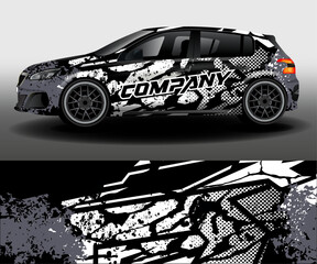 Delivery van vector design. Car design development for the company. Black background with white and gray grunge stripes for car vinyl sticker.