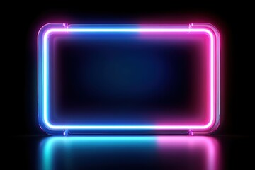 Neon Frame with Vibrant Blue and Pink Lights on Dark Background