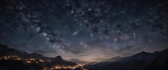 The night sky is filled with a million tiny lights as delicate flakes twirl and spin, soft snowfall, quiet night, twinkling stars