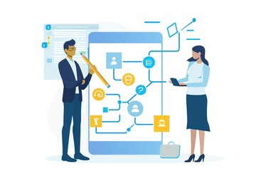 A man and a woman are looking at a map on a phone