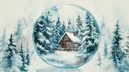 Winter Wonderland Snow Globe Watercolor Painting