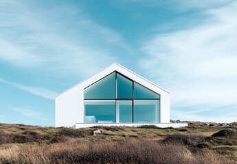 Modern White House with Large Windows on Hillside
