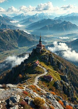 View from the top of Ciezka Turnia Tazka veza , landscape, mountain range, panorama