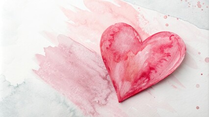 Fototapeta premium Watercolor heart on white background with soft brushstrokes, isolated, delicate, heart design, painting, acrylic hearts