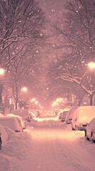 winter sunset in the village