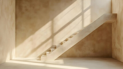Beige Staircase 3D Render: Minimalist Interior Design Background