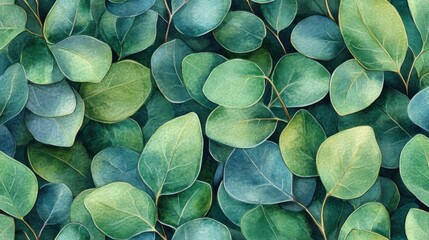 Fototapeta premium Watercolor Eucalyptus Leaves: A Close-Up Look at Nature's Beauty