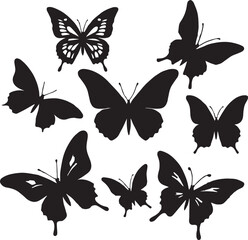 Set of butterfly silhouette illustration on a white background vector.