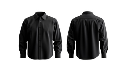 Mockup of a black oversized long sleeve shirt , front, side and back views isolated on a transparent background