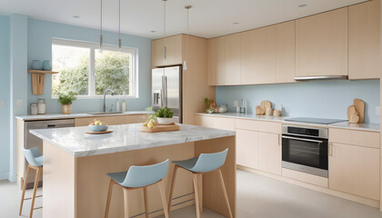 Sleek and Space-Efficient Small Kitchen with High-End Stainless Steel and Marble Design