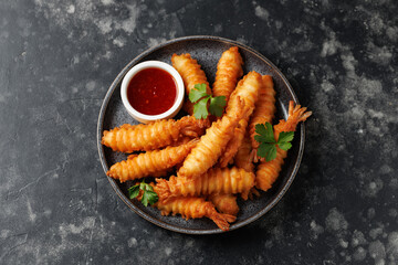 Fried Shrimps, prawn tempura with sweet chili sauce