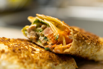 Shawarma with chicken and vegetables. Food concept