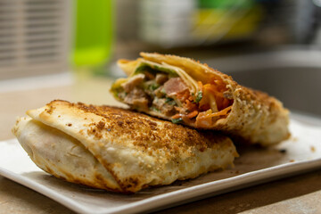 Shawarma with chicken and vegetables. Food concept