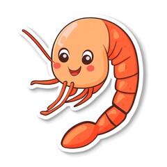 Fototapeta premium Here's a description and keywords for the image.. Happy cartoon shrimp sticker.