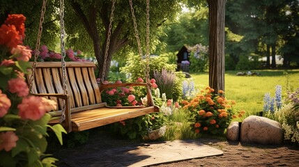 A photo of a peaceful backyard garden