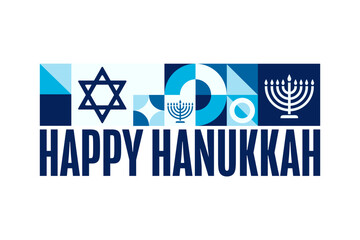 Happy Hanukkah. Holiday concept. Template for background, banner, card, poster with text. Vector EPS10 illustration.