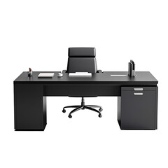 A stylish black office desk on a white background