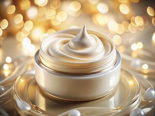 Panoramic Macro Turntable Jib Shot Showcasing the Luxurious Texture of White Cosmetic Cream for High-End Beauty Product Advertising