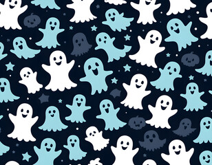 Smiling ghosts and pumpkins halloween pattern