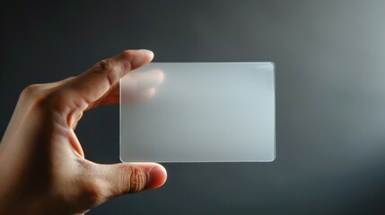 A hand holding a clear plastic card