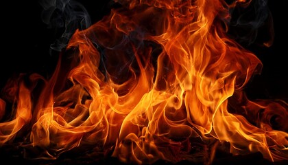 A dramatic view of fiery orange flames raging against a dark background. overlay
