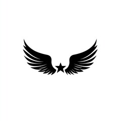 Fototapeta premium Black wings and star emblem, symbol of freedom, power, and victory.