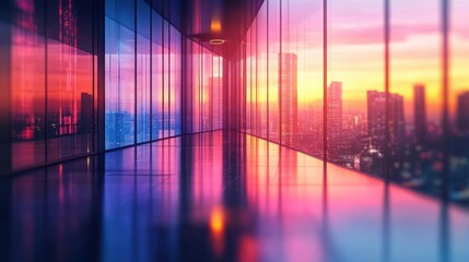 Cityscape Views From a Modern Office Building With a Glass Wall