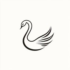 Obraz premium Elegant stylized swan illustration, black lines on white background.