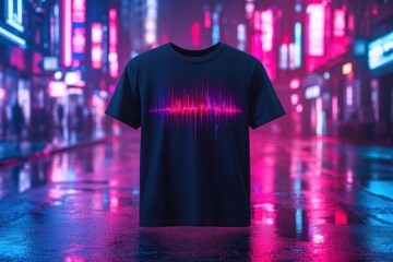 Neon Cityscape T-Shirt Design - Glowing Urban Landscape in Purple and Pink