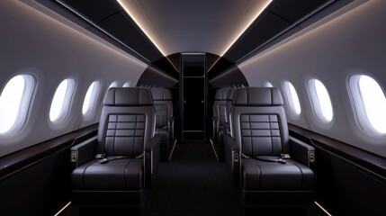 Obraz premium Luxurious and Modern Interior of a Private Jet Cabin with Stylish Seating