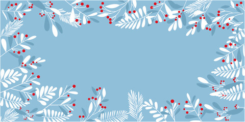 Winter natural elements decoration illustration. Winter holiday and Christmas decoration background. Winter seasonal vector illustration.