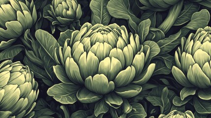 Obraz premium Close-up of Green Artichokes: A Botanical Illustration