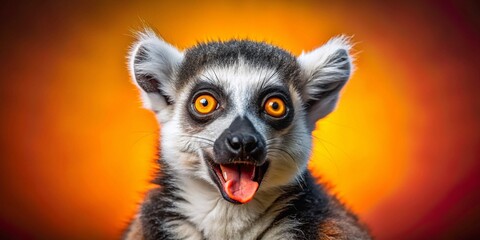 Fototapeta premium Playful Lemur in a Captivating Pose Perfect for Memes and Online Content Creation, Showcasing Its Expressive Face and Unique Features in a Studio Setting