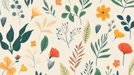 Floral Pattern Background with Colorful Flowers and Leaves